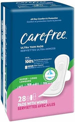 Side view of Carefree 3 pack bundle showing super long length pads with wings.