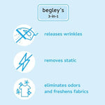 Begleys wrinkle release spray plant-derived logo details