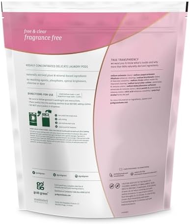 Close up of Grab Green plant-based mineral laundry pods 60 count packaging.