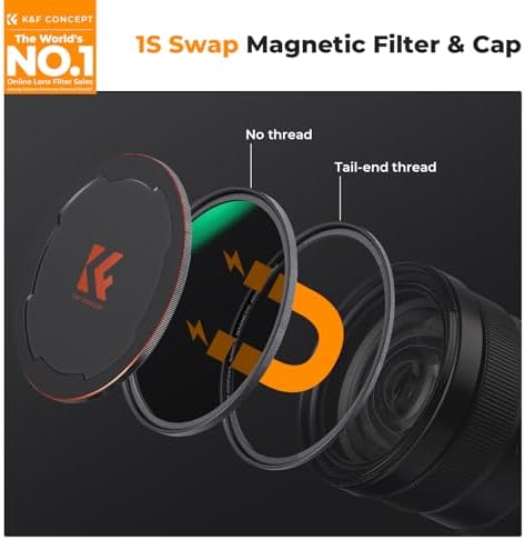 K&F Concept 10 stop neutral density camera filter detached from its magnetic basic adapter ring.