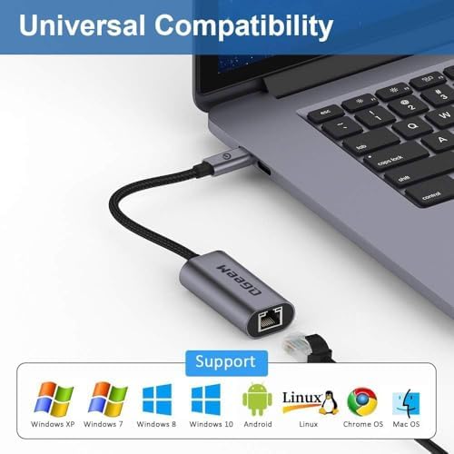 QGeeM premium wired network accessory displayed with smartphone and laptop setup.