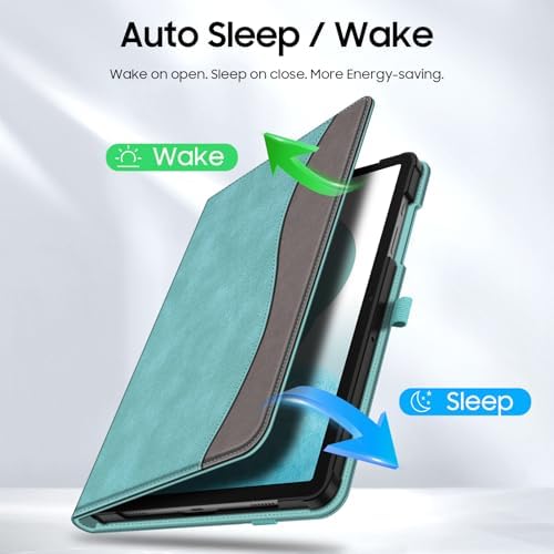 Fintie multi-angle protective stand case showcasing the auto wake and sleep magnetic feature function.