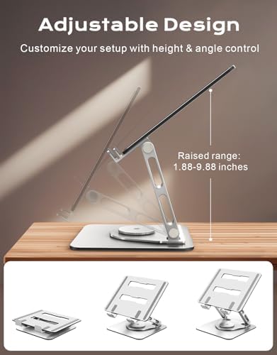 RIWUCT premium aluminum laptop stand rotating base highlighting the smooth swivel capabilities