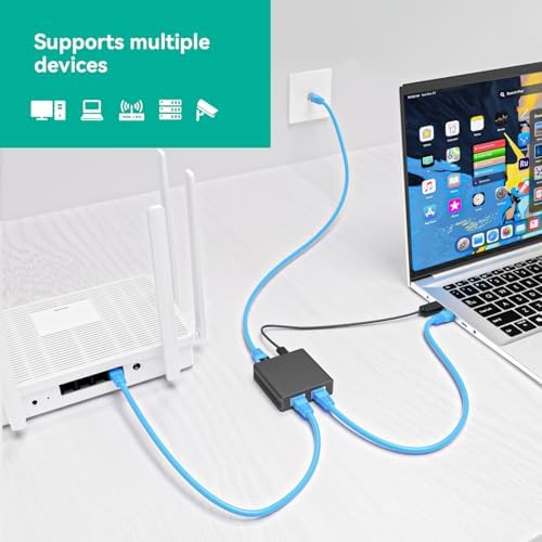 Back view of the dual port internet hub highlighting the power input connection slot.