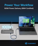 Plugable high performance Mac station shown alongside host connection cables