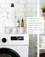 Multi purpose transparent bathroom storage container holding fabric softener sheets