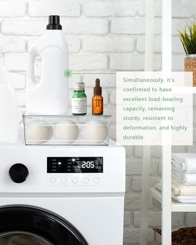 Multi purpose transparent bathroom storage container holding fabric softener sheets