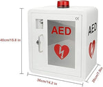 Stainless steel handle and transparent window on white AED storage box