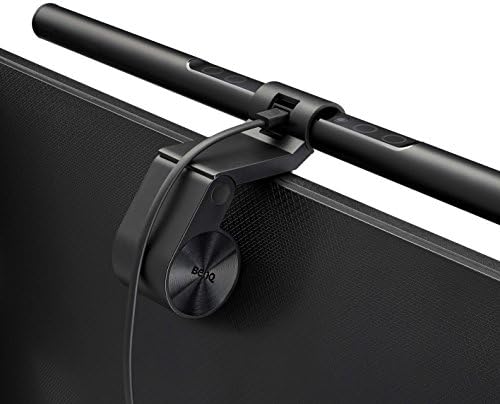 Black BenQ monitor light bar showing top touch controls for dimming