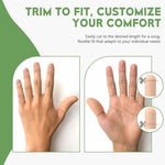 Closed end rubber finger caps showing exact measurements of two by four centimeters for thumb specific sizing.