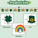 KnomeKo Irish theme party supplies hanging on a white wall as a birthday backdrop.