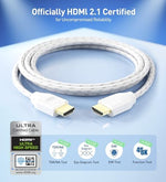 Cable Matters 48Gbps 8K HDMI cable white braided texture close up