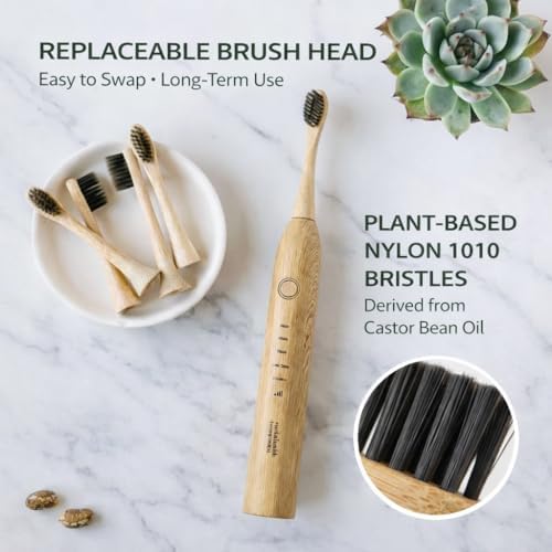Rechargeable eco friendly electric toothbrush displaying the five customizable LED cleaning mode indicators clearly.