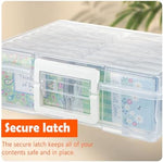 Close up of clear plastic storage cases for greeting cards and stickers