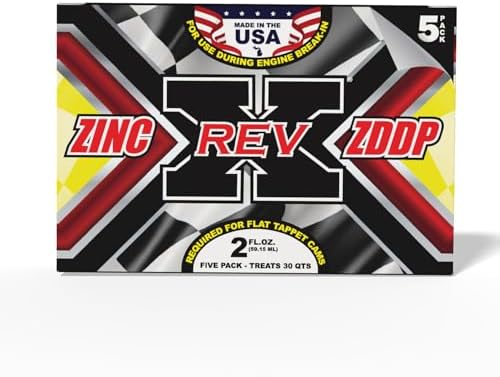 Five bottles of Rev X Zinc oil treatment for flat tappet engines
