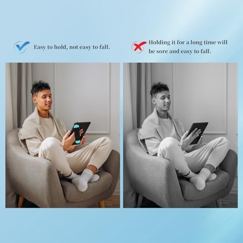 Mint green Kindle elastic hand grip accessory attached to device