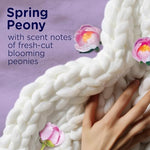 Downy Blends fabric softener and scent booster bottle cap showcasing easy measuring instructions