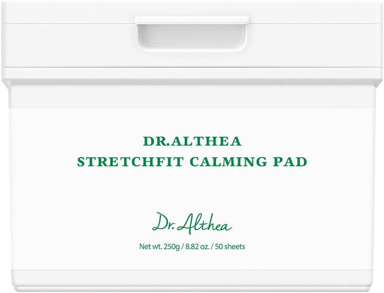 Dr Althea StretchFit Calming Pad front view packaging showing 50 count hydration sheet mask for sensitive skin