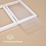 Close up of five transparent sheets showing the 3D floating effect of colorful handprints.