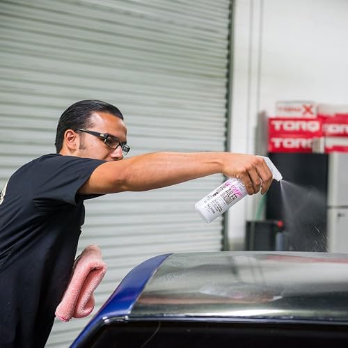 Chemical Guys vinyl wrap protection spray application on a wrapped car surface for cleaning and UV protection