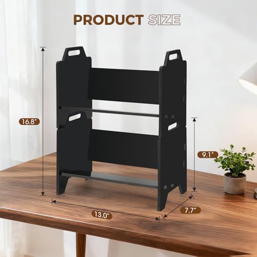 Two pack black modular media storage tower holding compact disc jewel cases on a shelf
