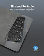 Tecknet ultra slim computer keyboard side profile emphasizing thin lightweight design