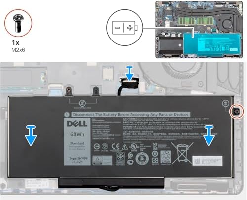 DELL 3HWPP 68Wh laptop power unit demonstrating structural screw mount points for chassis fit