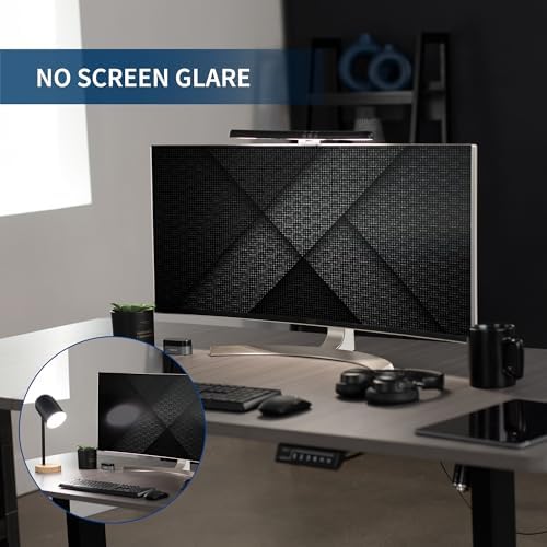 Close up view of the asymmetric optical design on the VIVO curved monitor reading light