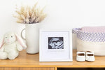 Tiny Ideas square sentiment picture frame styled perfectly as a modern home decor piece for expecting parents.
