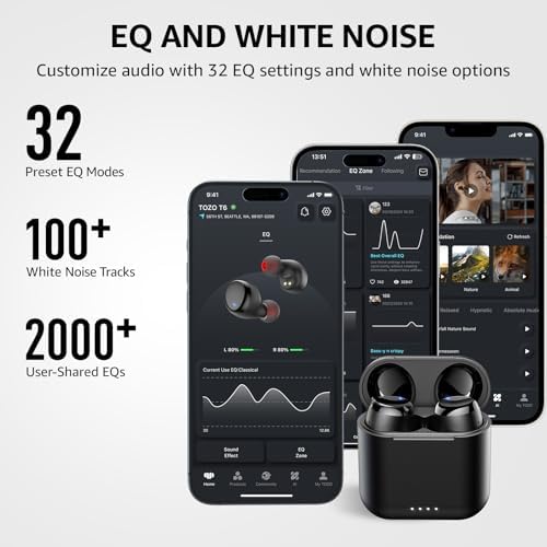 Tozo T6 earbuds package with multiple ear tip sizes