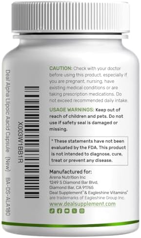 Side view of 180 vegetarian capsules bottle highlighting non-GMO and gluten-free seals