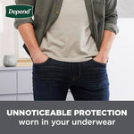 Depend Shields for Men illustrating ultra-thin profile for discreet wear.