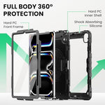 SEYMAC for iPad Pro 13 Inch Case 2024 M4 (7th Gen), Heavy Duty Shockproof Protective Case with Screen Protector, 360° Rotating Stand, Hand/Shoulder Strap and Pen Holder for iPad Pro 13 2024, Black - Image 6