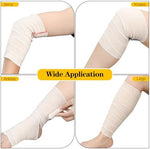 Elastic bandage rolls demonstrating the 14 feet stretched length capability.