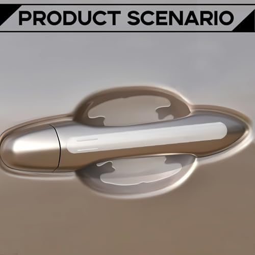 Step by step application process of the transparent protective film on a clean vehicle rearview mirror