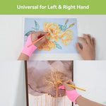 Four piece set of pink two finger tablet drawing accessories neatly arranged displaying dimensions