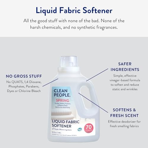 The Clean People Spring scent fabric softener ingredients label showing paraben-free formula.