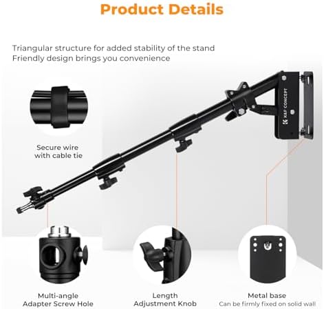 K&F Concept wall mount boom arm folded against studio wall