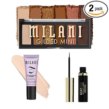 Milani eyeshadow primer and gilded mini palette bundle front view
