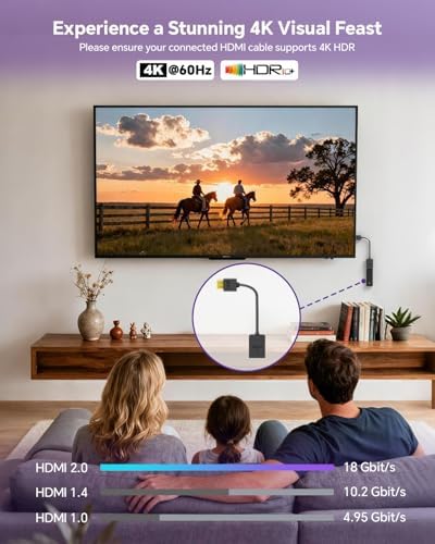 VCE 2-Pack HDMI swivel cable accessory package layout alongside a compatible streaming stick device