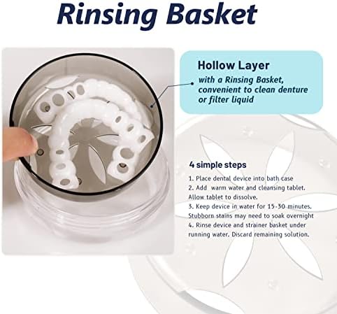 Uouovo denture bath case with internal strainer basket