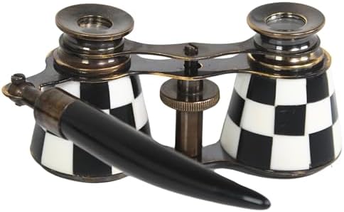Vintage brass theater binoculars with black and white enamel