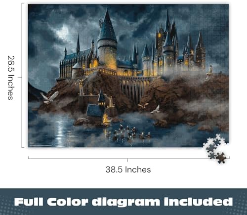 Completed Ceaco Harry Potter Hogwarts Castle jigsaw puzzle showing full moonlit artwork