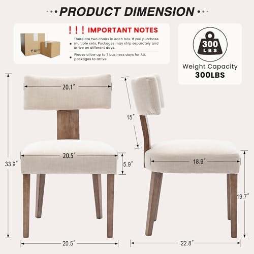 HNY farmhouse linen fabric upholstered accent kitchen chairs with curved backrest side view