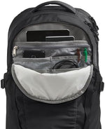The North Face Recon backpack interior compartment showing the dedicated fifteen-inch laptop sleeve and organized tech pockets