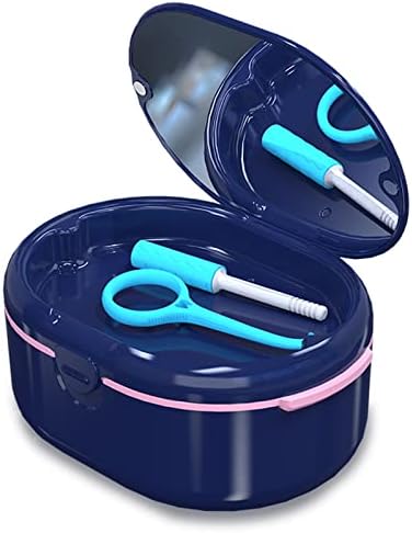 Dentures Case, Denture Bath Case Cup Box Double Layer Dry and Wet Separation Portable False Teeth Container, Denture Cup with Lid for Cleaning Household Office Travel(Blue) - Image 2