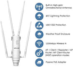 Weatherproof dual band wireless access point mounted on an outdoor pole showing durable housing