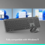Logitech MK955 input devices showcasing premium quiet keys and silent click buttons for office environments