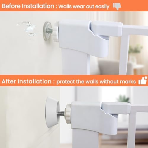 Mumeasy child safety gate wall guard protecting a painted wall from pet gate spindle pressure.
