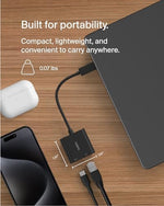 Side angle view of the travel-friendly Belkin 100W power delivery internet accessory.
